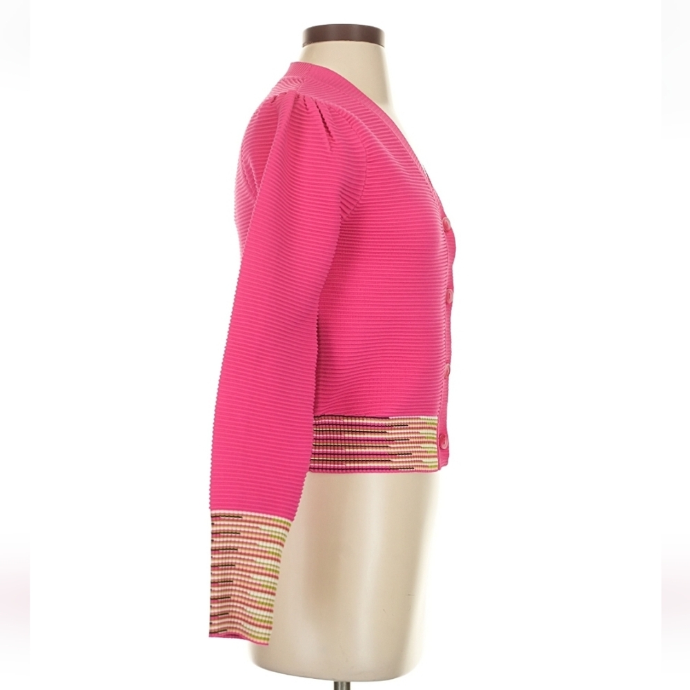 Story Pink Cropped Cardigan Puff Sleeves Striped Waist XS NWT - Picture 6 of 8